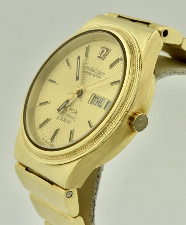 omega constellation electronic f300hz 18k gold for sale