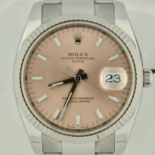 Rolex oyster perpetual date 115234 pink dial for sale