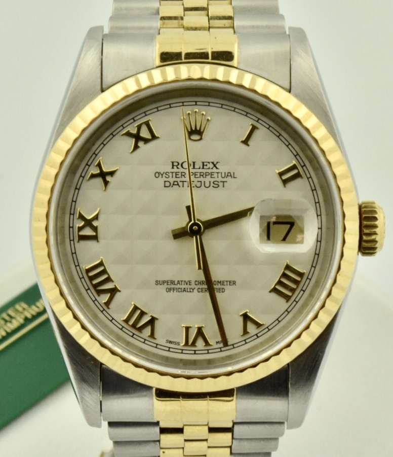 millimeter Allieret lancering 1997 Rolex Datejust 16233 Steel & 18k Gold Pyramid Dial For Sale