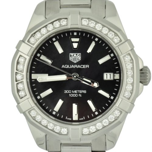Ladies tag heuer aquaracer diamond bezel black mother of pearl watch