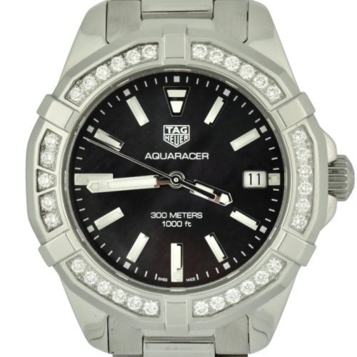 Ladies tag heuer aquaracer diamond bezel black mother of pearl watch