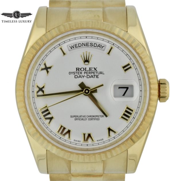 2007 Rolex Day date president 36mm 118238 white roman dial
