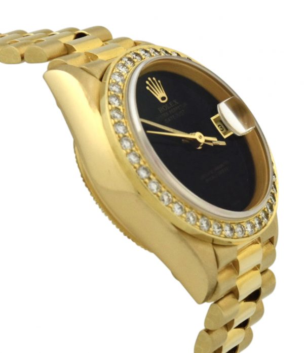 1990 Ladies Rolex President Black onyx dial factory diamond bezel