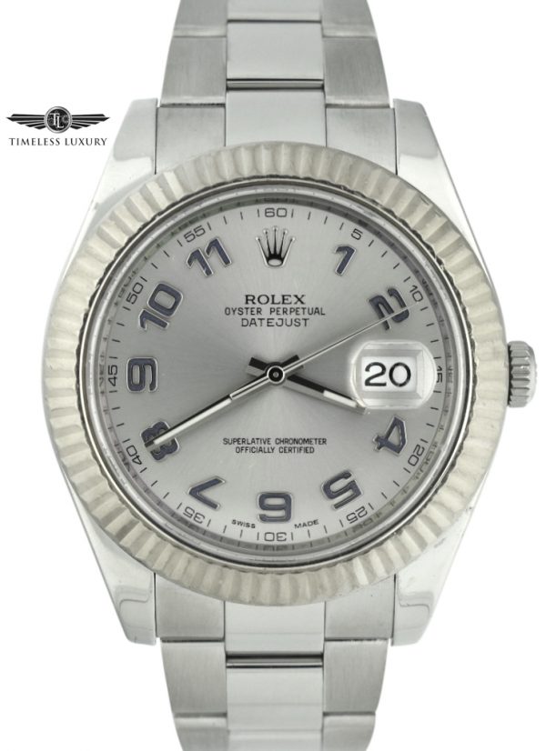 Men's Rolex Datejust II 41mm 116334 silver dial blue numbers