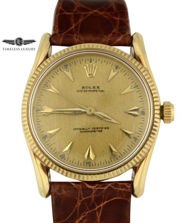 Vintage 1957 Rolex 6593 BomBay Lugs Gold watch