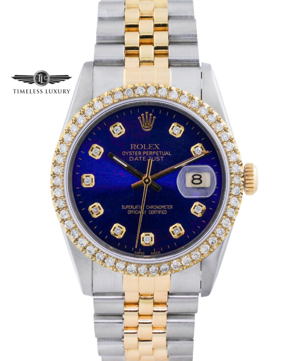 Rolex Datejust 16233 diamond bezel blue dial
