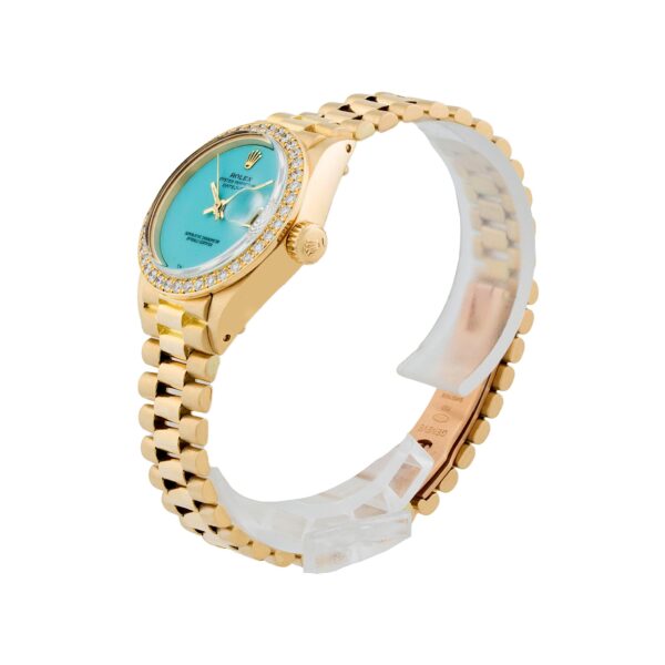 Ladies Rolex President Turquoise stone dial diamond bezel