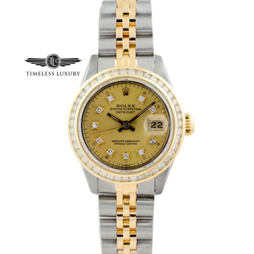 1989 Ladies Rolex Datejust 69173 diamond bezel watch